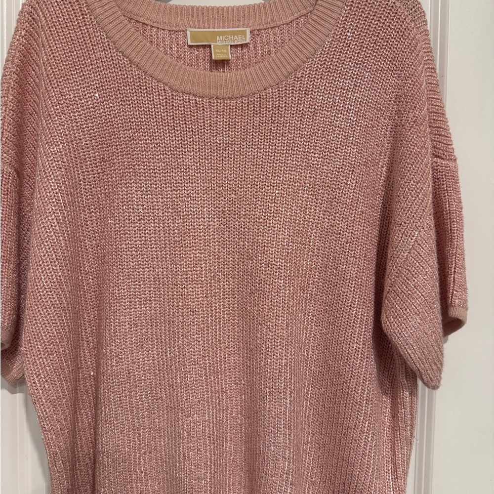 Michael Kors Blush Pink Short-Sleeve Knit Crewneck Sweater